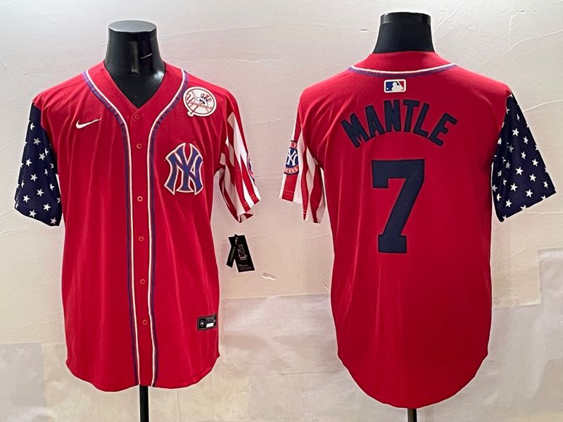 Men New York Yankees #7 Mantle Red a generation of national flags Jointly Name 2025 Nike MLB Jersey style 5->new york yankees->MLB Jersey